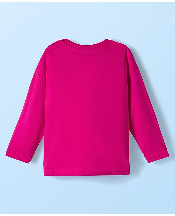 Babyhug 100% Cotton Knit Full Sleeves T-Shirt with California & Floral Text Print - Dark Pink