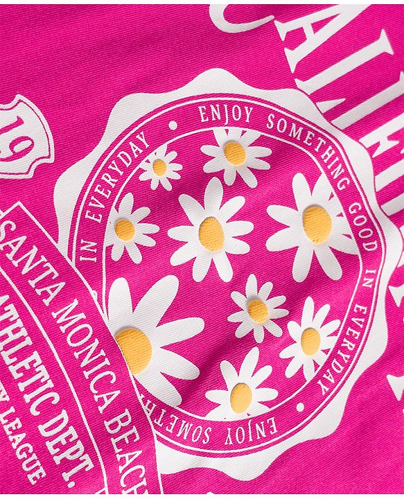 Babyhug 100% Cotton Knit Full Sleeves T-Shirt with California & Floral Text Print - Dark Pink