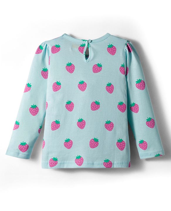 Babyhug 100% Cotton Knit Full Sleeves T-Shirt with Fruit Print - Light Blue