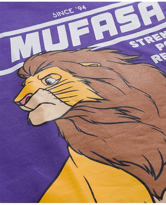 Pine Kids Disney Terry Knit Drop Shoulder Full Sleeves Sweatshirt With Mufasa Graphics - Purple