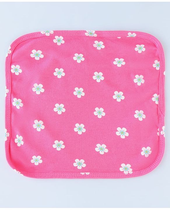 Babyhug Cotton Knit Wash Cloth with Floral Print Pack of 6 - Navy Blue Pink & Yellow