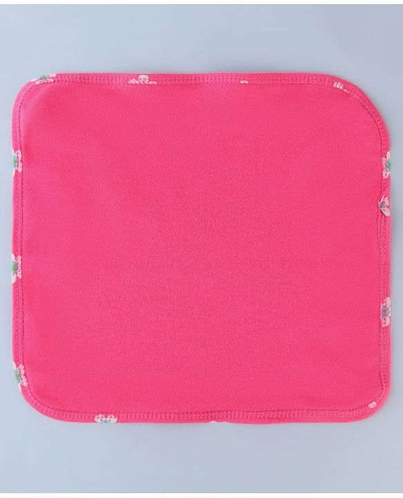 Babyhug Cotton Knit Wash Cloth with Floral Print Pack of 6 - Navy Blue Pink & Yellow