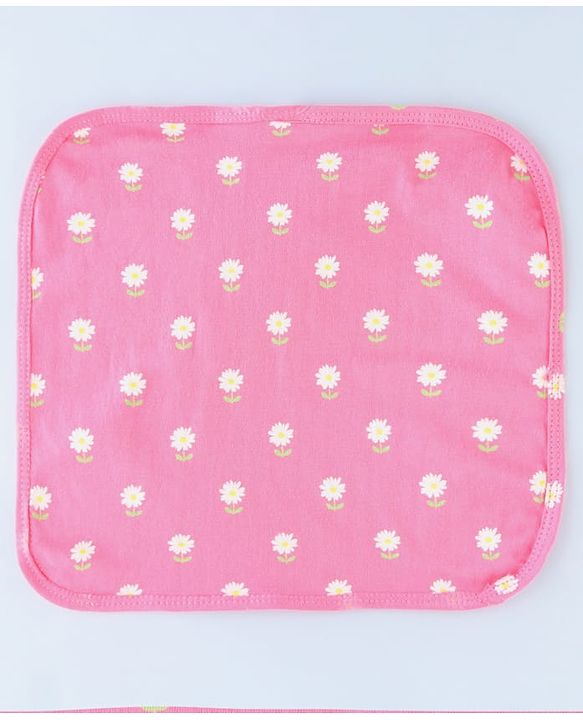 Babyhug Cotton Knit Wash Cloth with Floral Print Pack of 6 - Navy Blue Pink & Yellow