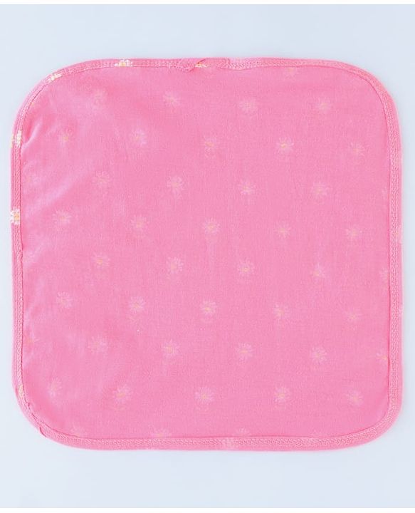 Babyhug Cotton Knit Wash Cloth with Floral Print Pack of 6 - Navy Blue Pink & Yellow