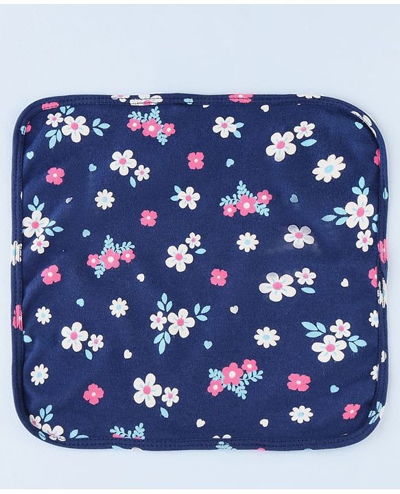Babyhug Cotton Knit Wash Cloth with Floral Print Pack of 6 - Navy Blue Pink & Yellow