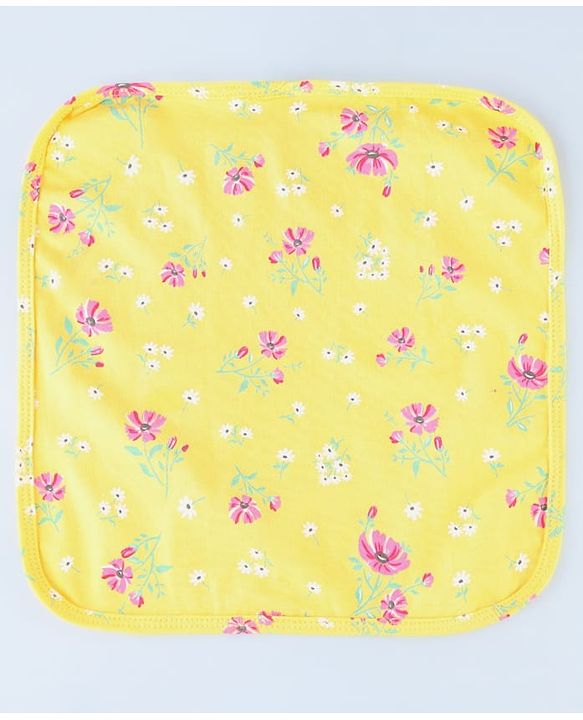 Babyhug Cotton Knit Wash Cloth with Floral Print Pack of 6 - Navy Blue Pink & Yellow