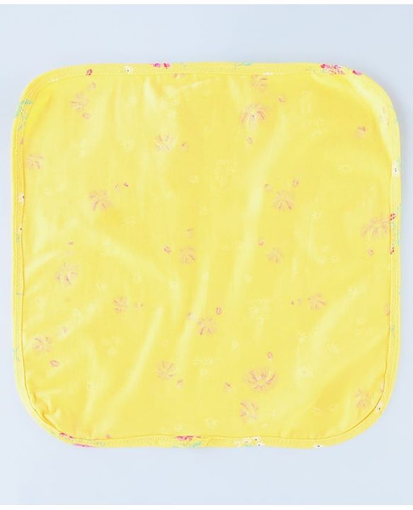 Babyhug Cotton Knit Wash Cloth with Floral Print Pack of 6 - Navy Blue Pink & Yellow