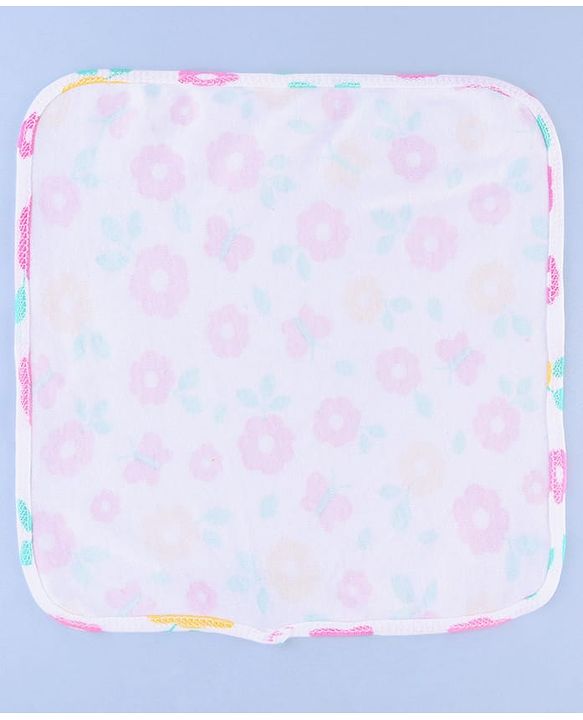 Babyhug Cotton Knit Wash Cloths with Floral & Polka Dot Pack Of 6 L 25.4 x B 25.4 cm - White Yellow & Pink