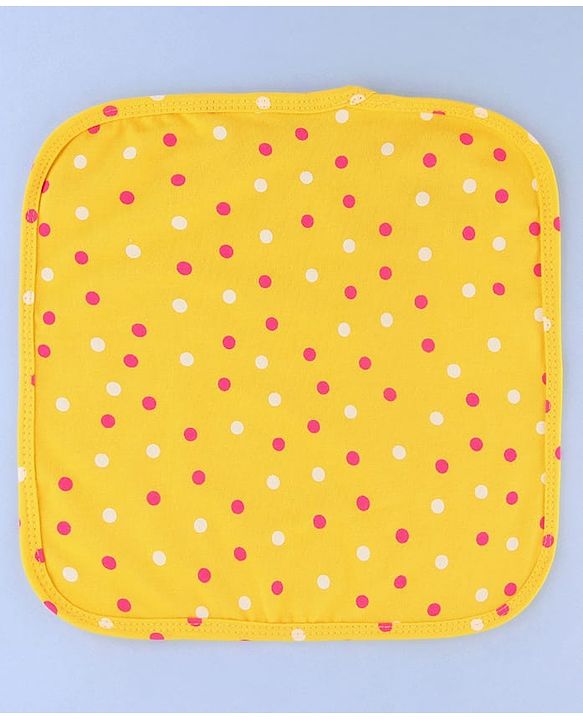 Babyhug Cotton Knit Wash Cloths with Floral & Polka Dot Pack Of 6 L 25.4 x B 25.4 cm - White Yellow & Pink