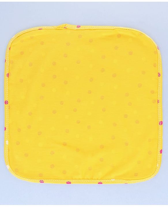 Babyhug Cotton Knit Wash Cloths with Floral & Polka Dot Pack Of 6 L 25.4 x B 25.4 cm - White Yellow & Pink