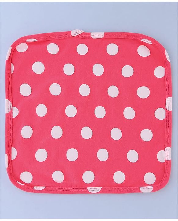 Babyhug Cotton Knit Wash Cloths with Floral & Polka Dot Pack Of 6 L 25.4 x B 25.4 cm - White Yellow & Pink