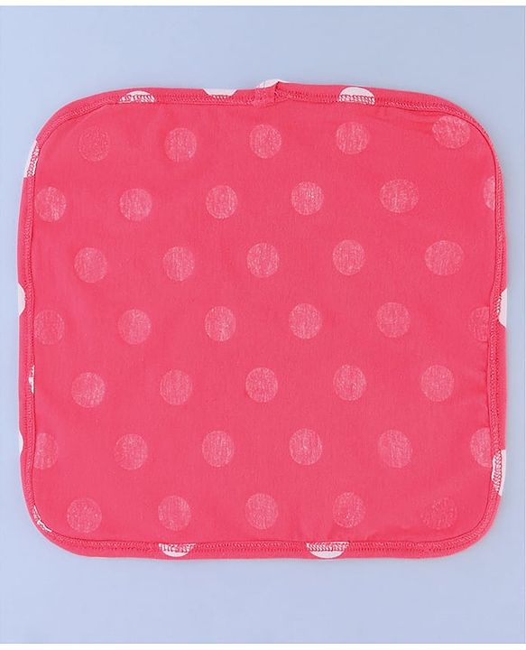 Babyhug Cotton Knit Wash Cloths with Floral & Polka Dot Pack Of 6 L 25.4 x B 25.4 cm - White Yellow & Pink
