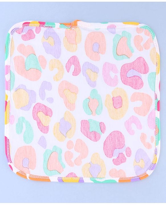 Babyhug Cotton Knit Wash Cloths with Floral & Polka Dot Pack Of 6 L 25.4 x B 25.4 cm - White Orange & Navy Blue