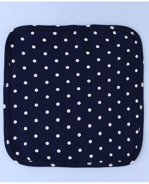 Babyhug Cotton Knit Wash Cloths with Floral & Polka Dot Pack Of 6 L 25.4 x B 25.4 cm - White Orange & Navy Blue