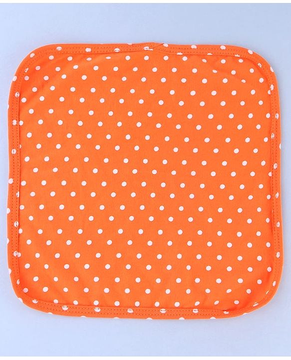 Babyhug Cotton Knit Wash Cloths with Floral & Polka Dot Pack Of 6 L 25.4 x B 25.4 cm - White Orange & Navy Blue