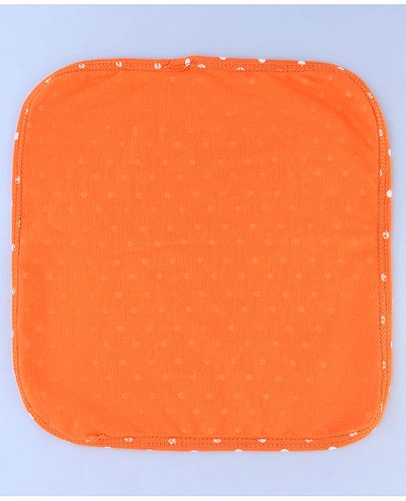 Babyhug Cotton Knit Wash Cloths with Floral & Polka Dot Pack Of 6 L 25.4 x B 25.4 cm - White Orange & Navy Blue