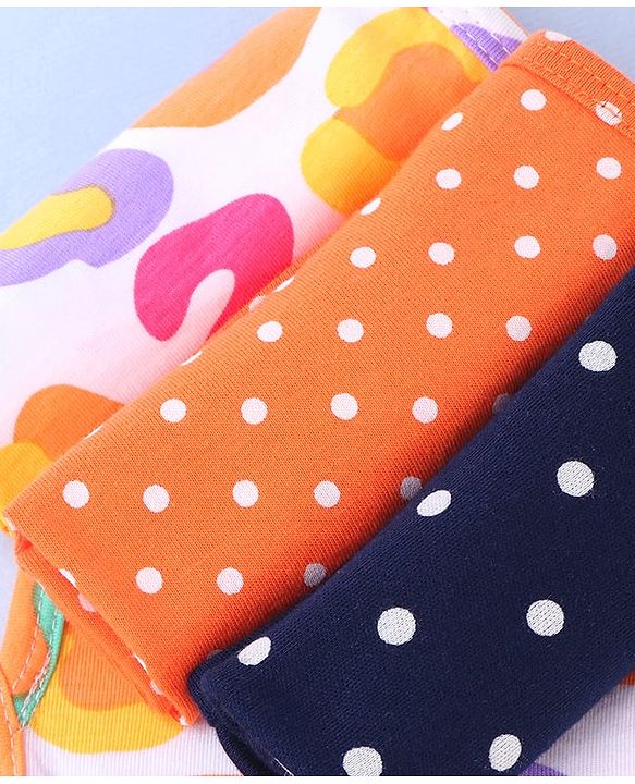Babyhug Cotton Knit Wash Cloths with Floral & Polka Dot Pack Of 6 L 25.4 x B 25.4 cm - White Orange & Navy Blue