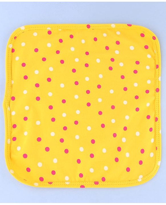Babyhug Cotton Knit Wash Cloths with Floral Print Pack Of 6 L 25.4 x B 25.4 cm - White Yellow & Plum