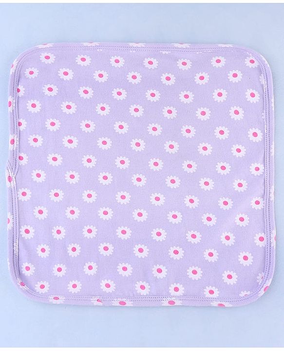 Babyhug Cotton Knit Wash Cloths with Floral Print Pack Of 6 L 25.4 x B 25.4 cm - White Yellow & Plum