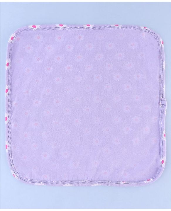 Babyhug Cotton Knit Wash Cloths with Floral Print Pack Of 6 L 25.4 x B 25.4 cm - White Yellow & Plum