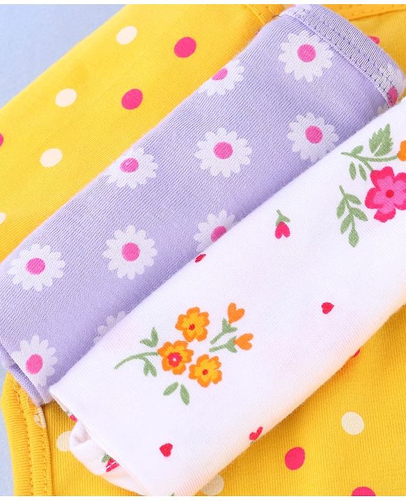Babyhug Cotton Knit Wash Cloths with Floral Print Pack Of 6 L 25.4 x B 25.4 cm - White Yellow & Plum