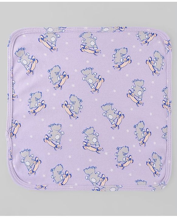 Babyhug Cotton Knit Wash Cloth with Animal & Sea Life Print Pack of 6 - Yellow Lilac & Light Blue