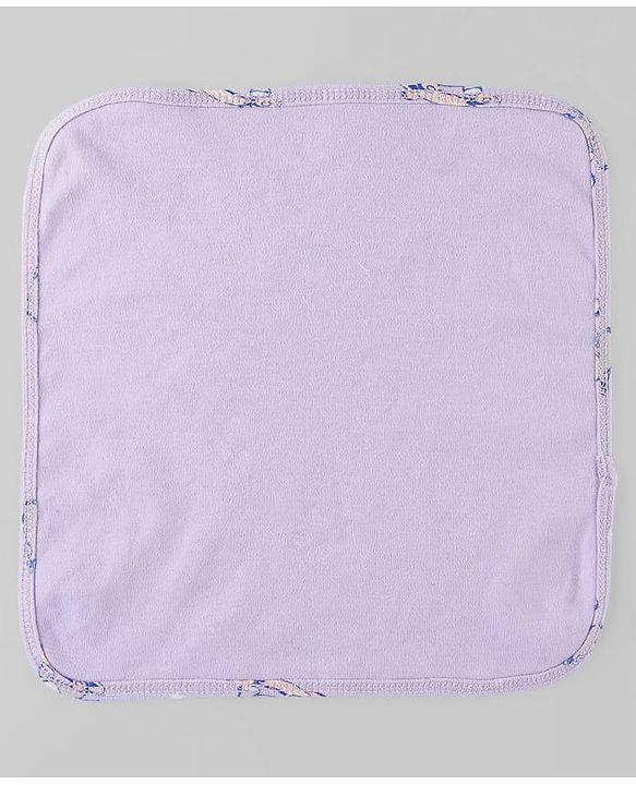 Babyhug Cotton Knit Wash Cloth with Animal & Sea Life Print Pack of 6 - Yellow Lilac & Light Blue