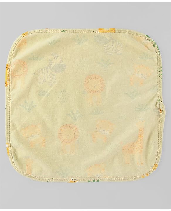 Babyhug Cotton Knit Wash Cloth with Animal & Sea Life Print Pack of 6 - Yellow Lilac & Light Blue