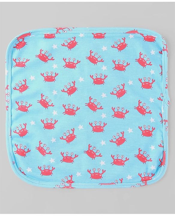 Babyhug Cotton Knit Wash Cloth with Animal & Sea Life Print Pack of 6 - Yellow Lilac & Light Blue