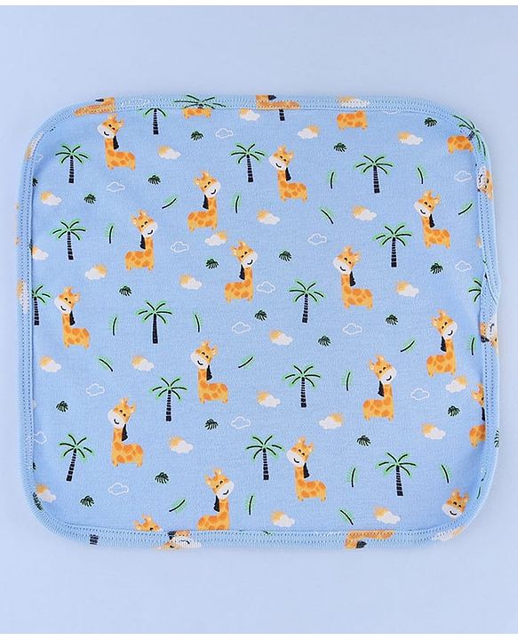 Babyhug Cotton Knit Wash Cloths with Vehicle & Animal Pack Of 6 L 25.4 x B 25.4 cm - White Light Blue & Light Green