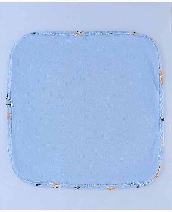 Babyhug Cotton Knit Wash Cloths with Vehicle & Animal Pack Of 6 L 25.4 x B 25.4 cm - White Light Blue & Light Green