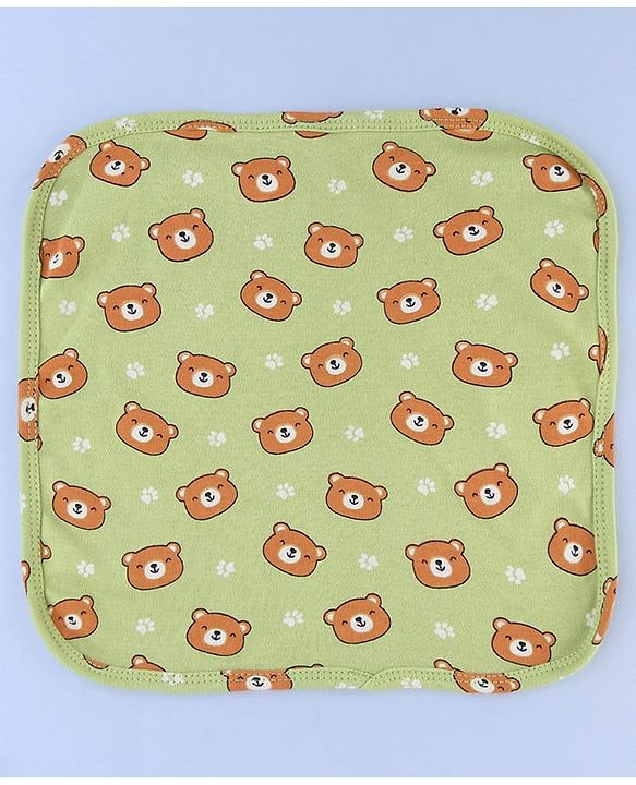 Babyhug Cotton Knit Wash Cloths with Vehicle & Animal Pack Of 6 L 25.4 x B 25.4 cm - White Light Blue & Light Green