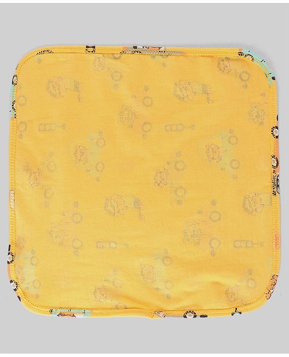 Babyhug Cotton Knit Wash Cloth with Animal & Vehicle Print Pack of 6 - Yellow White & Navy Blue