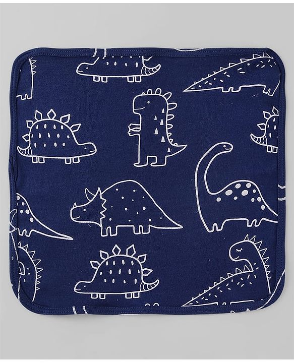 Babyhug Cotton Knit Wash Cloth with Animal & Vehicle Print Pack of 6 - Yellow White & Navy Blue