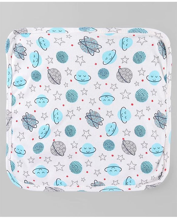 Babyhug Cotton Knit Wash Cloth with Animal & Vehicle Print Pack of 6 - Yellow White & Navy Blue
