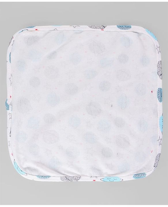 Babyhug Cotton Knit Wash Cloth with Animal & Vehicle Print Pack of 6 - Yellow White & Navy Blue
