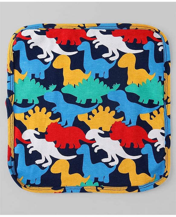 Babyhug Cotton Knit Wash Cloth with Animal & Vehicle Print Pack of 6 - Light Blue & Navy Blue