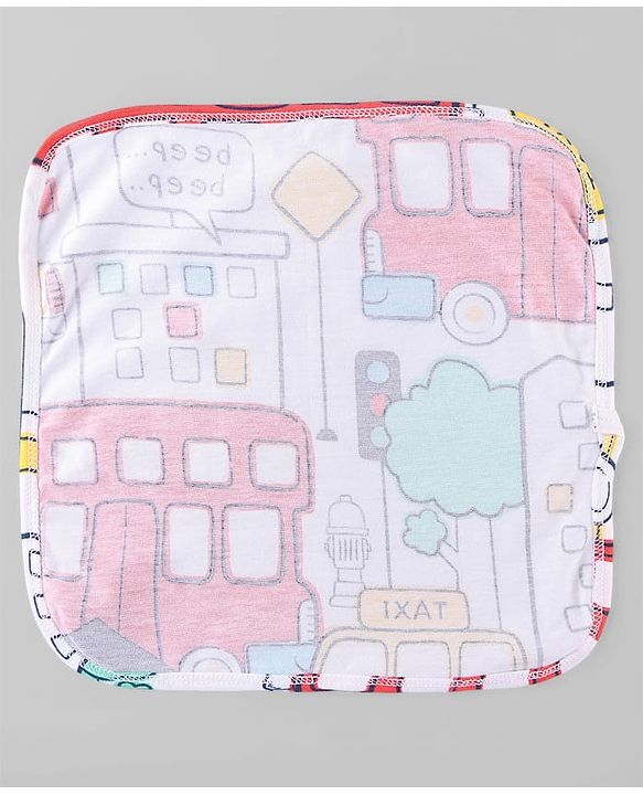 Babyhug Cotton Knit Wash Cloth with Animal & Vehicle Print Pack of 6 - Light Blue & Navy Blue