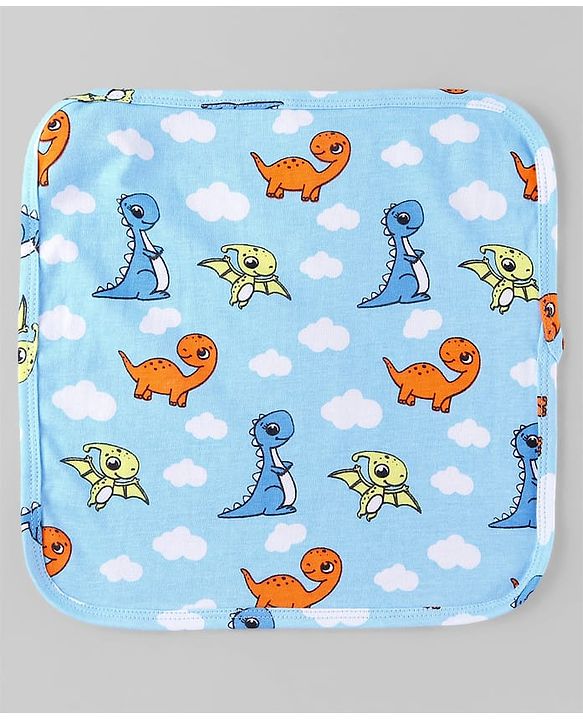Babyhug Cotton Knit Wash Cloth with Animal & Vehicle Print Pack of 6 - Light Blue & Navy Blue