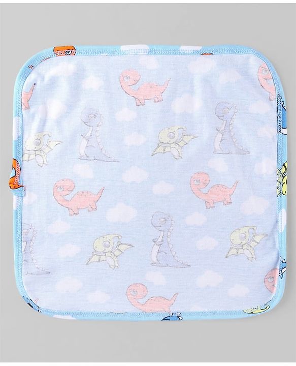Babyhug Cotton Knit Wash Cloth with Animal & Vehicle Print Pack of 6 - Light Blue & Navy Blue