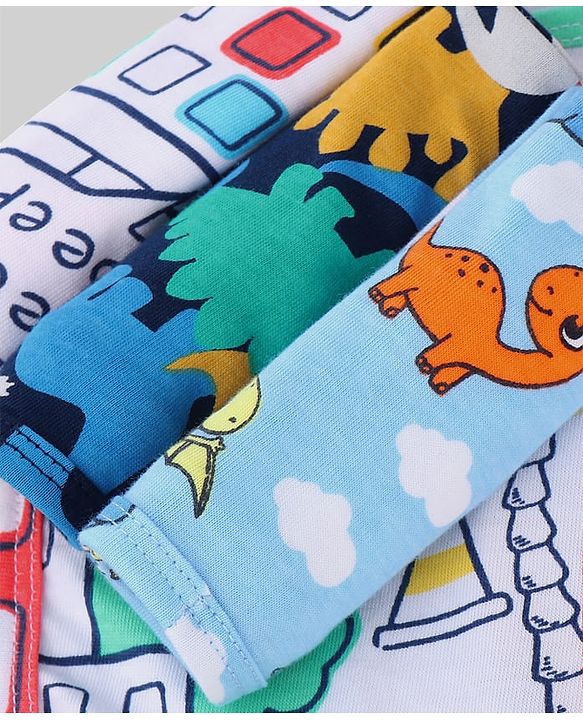 Babyhug Cotton Knit Wash Cloth with Animal & Vehicle Print Pack of 6 - Light Blue & Navy Blue
