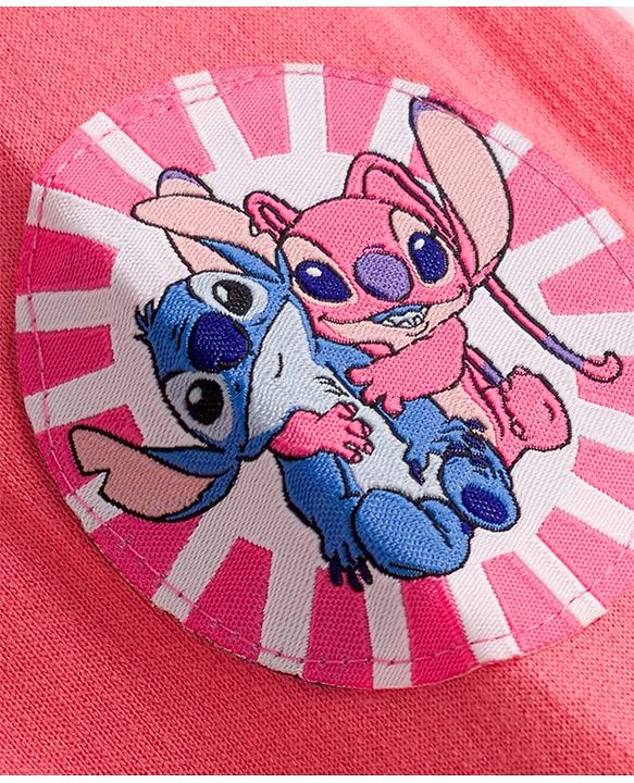 Pine Kids Disney Terry Knit Full Sleeves Sweatjacket With Stitch & Angel Graphics - Pink & White