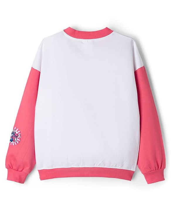 Pine Kids Disney Terry Knit Full Sleeves Sweatjacket With Stitch & Angel Graphics - Pink & White