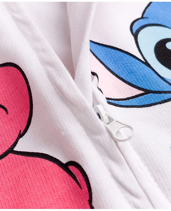 Pine Kids Disney Terry Knit Full Sleeves Sweatjacket With Stitch & Angel Graphics - Pink & White