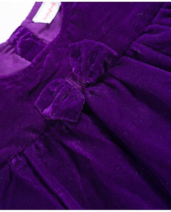 Babyhug Cotton Woven Full Bell Sleeves Solid Color Frock with Sling Bag & Bow Applique - Purple