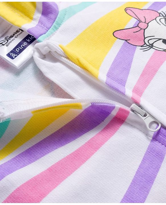 Pine Kids Disney Terry Knit Full Sleeves Hooded Sweatjacket With Front and Back Minnie & Daisy Graphics - White