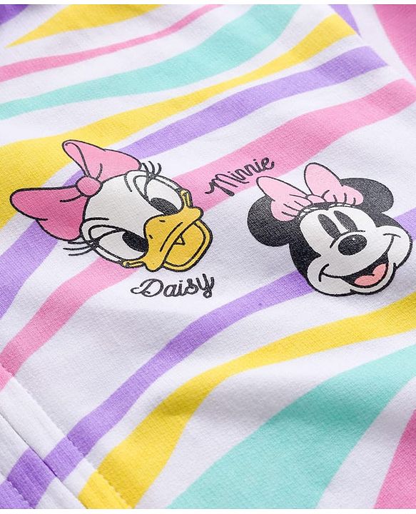 Pine Kids Disney Terry Knit Full Sleeves Hooded Sweatjacket With Front and Back Minnie & Daisy Graphics - White