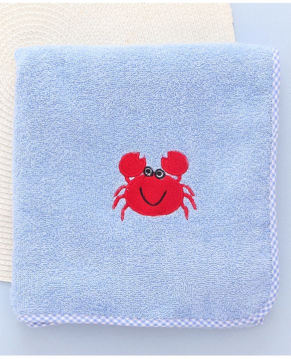 Babyhug Cotton Terry Woven Bath Towel With Lion Embroidery L 96 x B 46 cm - Blue