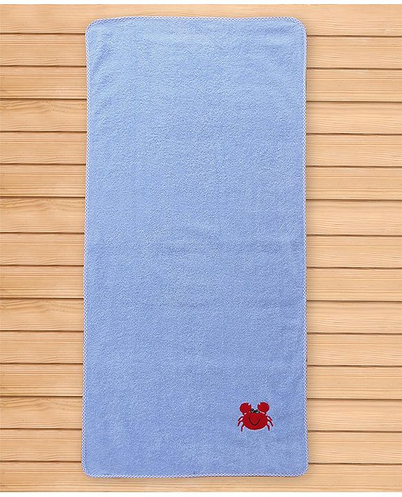 Babyhug Cotton Terry Woven Bath Towel With Lion Embroidery L 96 x B 46 cm - Blue