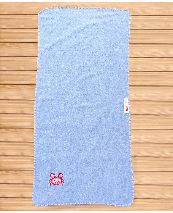 Babyhug Cotton Terry Woven Bath Towel With Lion Embroidery L 96 x B 46 cm - Blue